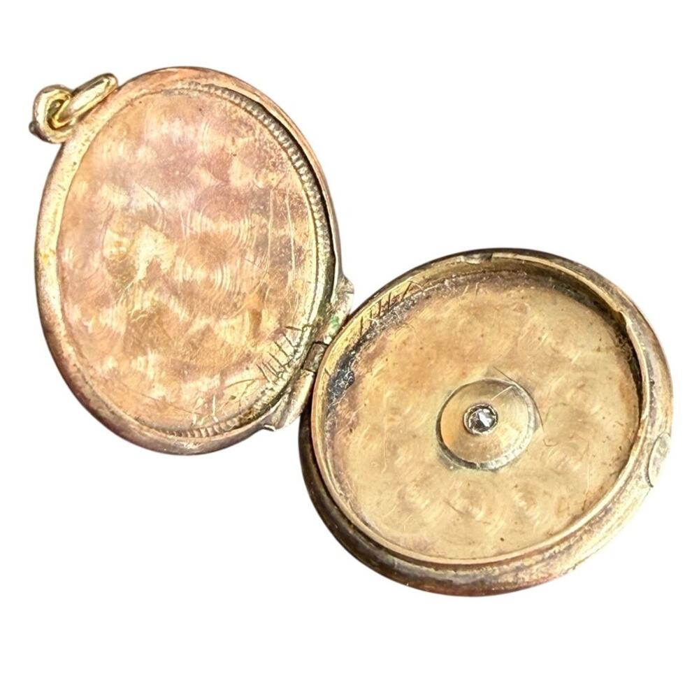Edwardian Solid 14K Gold Diamond Starburst Photo Locket Pendant Antique 4,2g - Picture 6 of 12